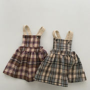 【KID】子供服　ベビー服　チェック柄キャミソール　ワンピース　可愛い　韓国風