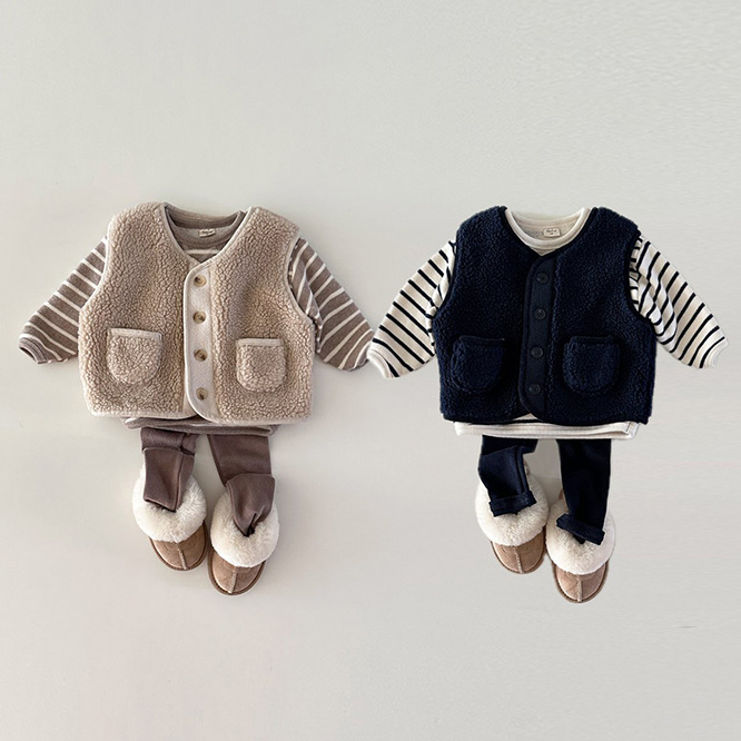 TULK☆2024秋冬 ボーダー起毛トレーナー＆無地ベスト