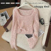 新作 レディース ラメ シャギーニット プルオーバー カットソー セーター ショート丈