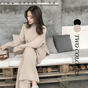 【Women】ニット服 体型カバー 着痩せ カットソー 上下セット  切り替え エレガント ゆったり