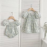 2025春夏子供服 シンプル 花柄 フリル襟 ワンピース&ロンパース 姉妹服 韓国風ベビー服 連体服