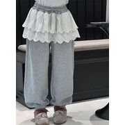 ガールズ レース付き 裾絞りパンツ 春秋用 カジュアルパンツ ゆったりロングパンツ