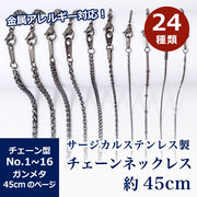サージカルステンレス製 【SUS316L】ネックレスチェーン 金具付【約45cm ガンメタ】No.1～16のページ