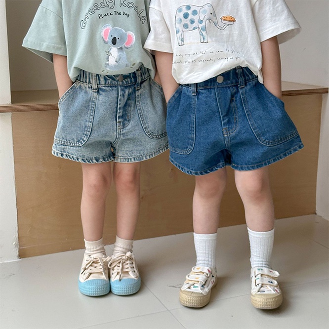 QQMM☆2025夏新作 姉妹兄弟コーデポケット付きデニムショートパンツ