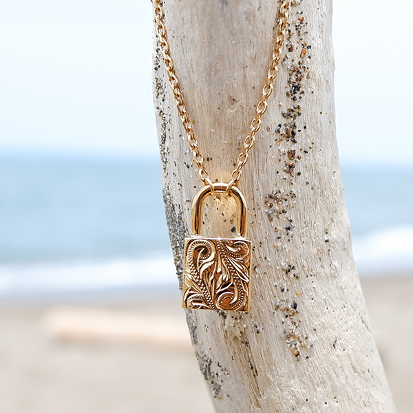 ハワイアンジュエリー ネックレス パドロック 南京錠 鍵ゴールド
