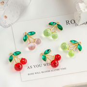 チェリーチャーム 穴付き アクリルストーン ハンドメイドパーツ アクセサリーパーツ クリスタル サクランボ