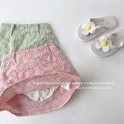 子供服　90~150cm　キッズミニスカート　フラワー柄　インナーパンツ付き　韓国キッズ服