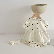 HUAIHB☆2025新作 女の子用 レース フリル付き ロンパース ワンピース半袖 ヘアバンド付き