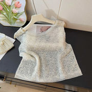 トップス ベスト ノースリーブ タンクトップ クルーネック ラウンドネック レディース