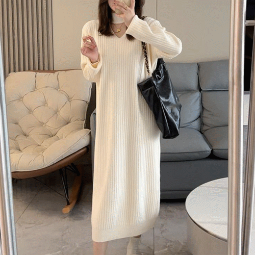 ワンピース ニットワンピース ニット レディース ロング丈ワンピース 秋冬 vネック 長袖