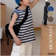 2025 男の子用 春夏新作子ども服 韓国風 ストライプ ニット 丸首 子ども用 ベストトップス