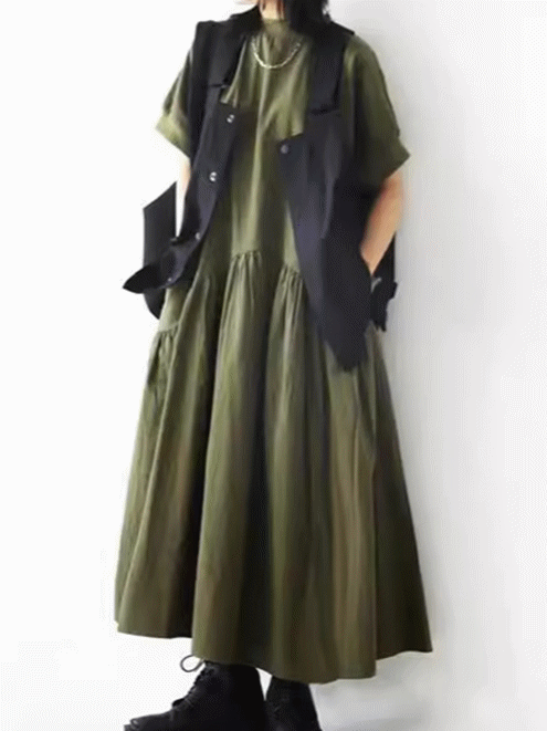 2025年夏新作 ワンピース レディース ロング丈ワンピース 半袖 体型カバー おしゃれ