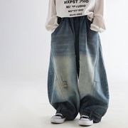 男の子春用韓国風ジーンズ 2025新作 シンプルおしゃれワイドパンツ ウォッシュ加工