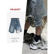 メンズ ダメージ加工 デニム ショートパンツ 男女兼用 ストリート系 ボトムス 春夏 2025新作★