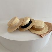 子供用サンキャップ 夏季 麦藁編み 広檐リボン 男女兼用 宝宝用 ビーチハット 防晒