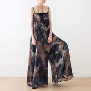 FUTN☆花柄キャミロンパース レディース 2025夏 旅行 ゆったりフィット 裏地付きワイドパンツ