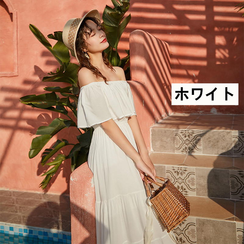 リゾートワンピース 大人可愛い 夏ワンピース オフショルダー