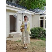 オシャレの幅が広がる  韓国風ビンテージスカート フラワーAライン プリーツロング 大人可愛い