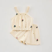 春夏新作 0-3歳キッズ 韓国風子供服 花柄刺繍 キャミソール上着+ショートパンツ 上下セット 66-100