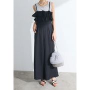 今っぽトレンド【2025新作】フリルデザイン オーバーオール ワイドパンツ サスペンダーズ ストラップ付き