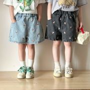 2025新作 デニムショートパンツ 子供用 刺繍入り 男女兼用 ベビーハーフパンツ 夏カジュアル