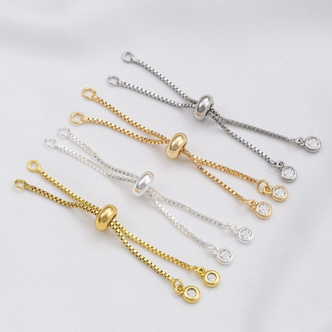 スライドボール付 チェーン ブレスレット ビジュー 玉 付き K18メッキ 14金 カン付き アクセサリーパーツ
