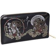 RED　CROW　風神雷神浮き押し　日本製　牛革オリジナルオイル加工　ラウンドウォレット　TK-002　黒