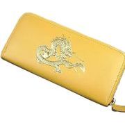 RED　CROW　牛革カウハイド　22K金箔　皇帝龍浮き押し加工　ラウンドウォレット　TK-003-03　黄