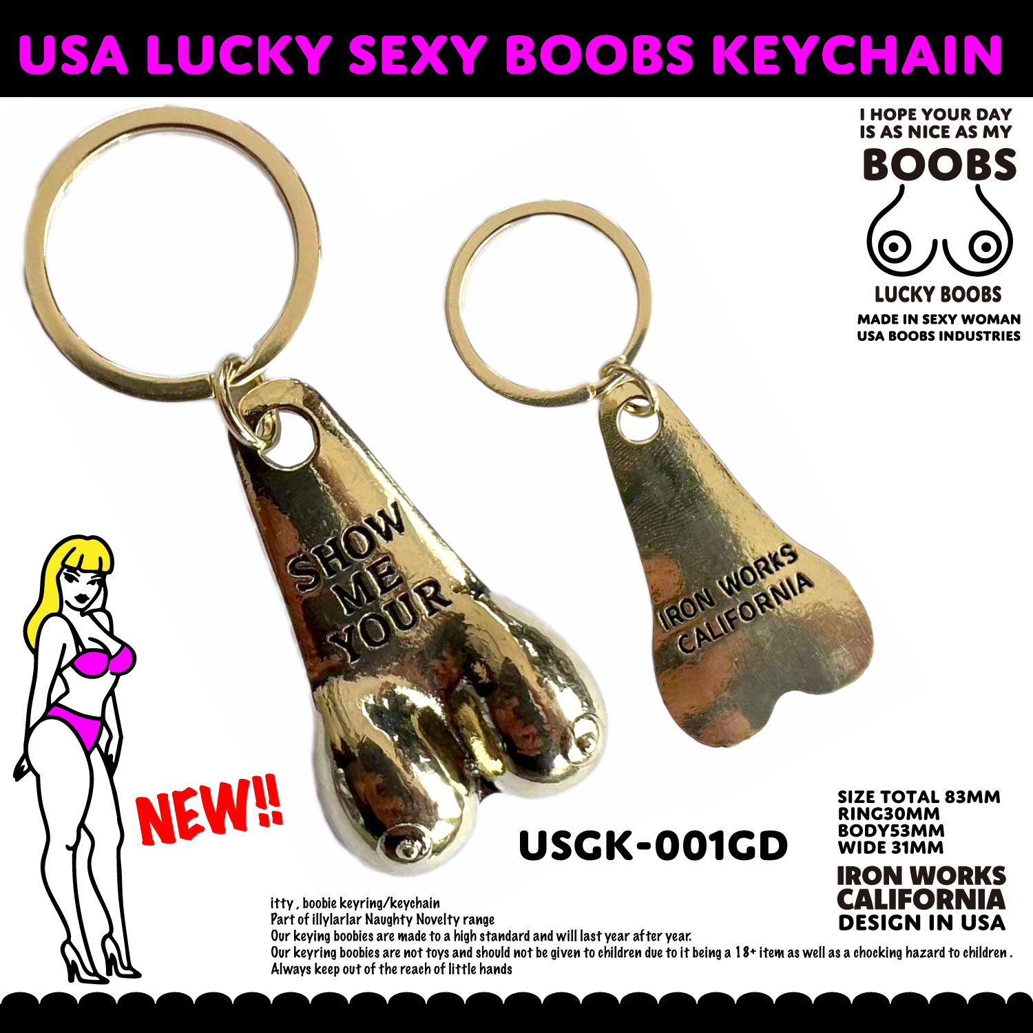 USA LUCKY SEXY KEYCHAIN シャレの効いたアダルトなキーホルダー おっぱい バイカー アメリカン雑貨