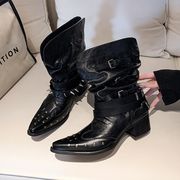 ブーツ ロングブーツ ウェスタンブーツ PU フェイクレザー エスニック レディース
