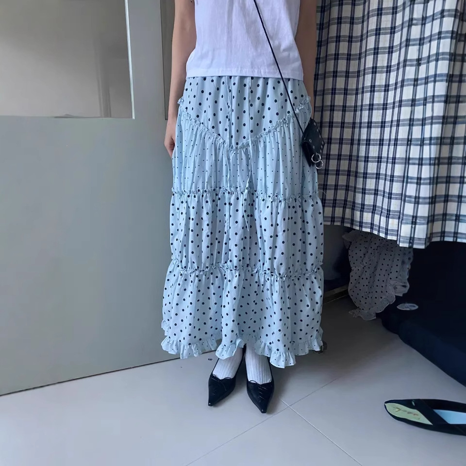 ドット柄ロングスカート　レディース　INS　韓国ファッション