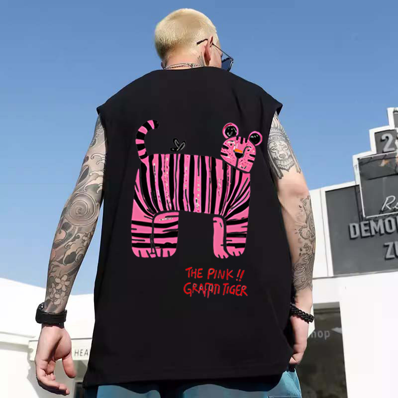 2025春夏新作 メンズ 男 カジュアル 袖なし 丸首 プリント トップス Tシャツ インナー タンクトップ