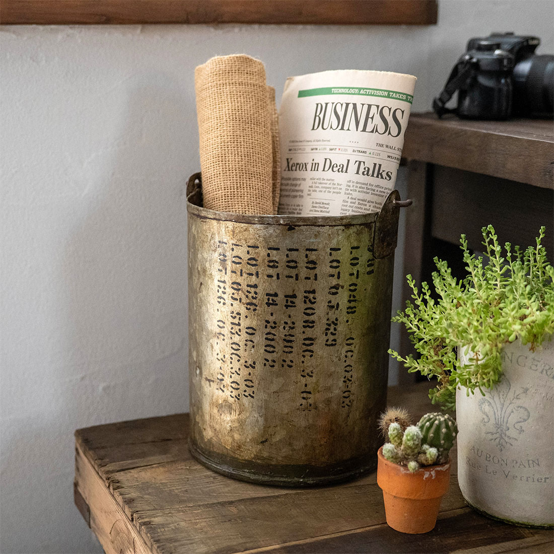 ブロカント アイアン バケツ ミリタリーデザイン[軍鉄古道具小物入れスレトロアンティークアメリカ25AW]