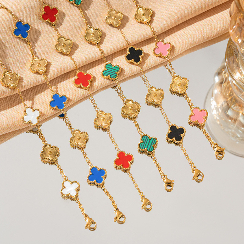 ブレスレット ゴールド レディース 花 ジュエリー ギフト プレゼント ご褒美 チェーン 四葉 クローバー