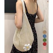 【日本倉庫即納】 トートバッグ花モチーフ付き編みバッグ軽量