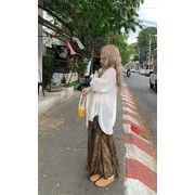 大きいサイズ ビンンテージ風 スリット付き アニマルプリント ロングスカート 夏用