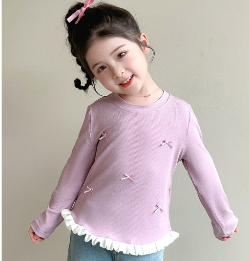 2025秋新作 韓国風子供服 女の子 カジュアル 長袖 トップス Tシャツ 90-140cm  2色