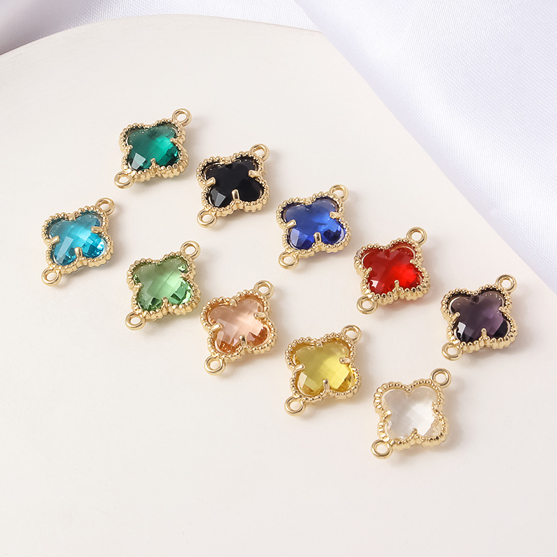 フラワー コネクター 花 チャーム アクセサリーパーツ クリア ピンク 四つ葉 クローバー グリーン ビジュー