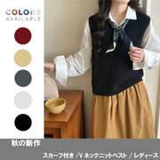 レーススカーフ Vネック ニットベスト ショート丈