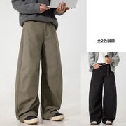 メンズ 秋新作 ワイドストレートパンツ アメカジ ヴィンテージ風 タック入り ワークデザイン 工装風★全2色