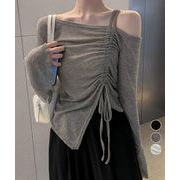 【日本倉庫即納】 ワンオフショルダーTシャツギャザー 長袖