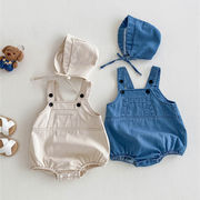 2025夏新作　ベビー服　帽子付き　デニム　ロンパース　新生児　可愛い　おしゃれ　子供服　柔らか　2色