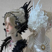 Y2K  ハロウィン ガール ヘアクリップ ヘアピン ゴシック ダーク系 コスプレ パーティ ツバサ レース