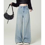 【日本倉庫即納】 ダメージデニムパンツ ワイドレッグデニム