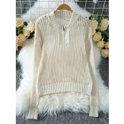 2025年新作 秋ファッション レディース 中空セーター 長袖 プルオーバー ジッパー ハーフプラケット