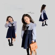 【秋新作】見せかけ2WAYワンピース 韓国風 ストライプ カラーリング 長袖 おしゃれ