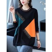 初回送料無料　レディースファッション　人気トレンド　カラーブロッキングニット長袖トップス　セーター