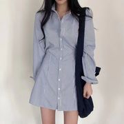 シャツワンピース 夏 レディース ワンピース きれいめ 長袖 ストライプ 大人可愛い