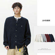 メンズ 秋冬新作 ケーブル編み クルーネック カーディガン ニット 柔らか質感 カジュアルアウター★全4色