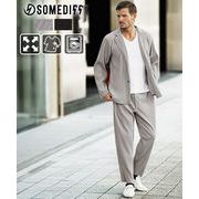 【2025年秋の新作】プリーツ テーラードジャケット+ロングパンツ 2点セットアップ／SOMEDIFF